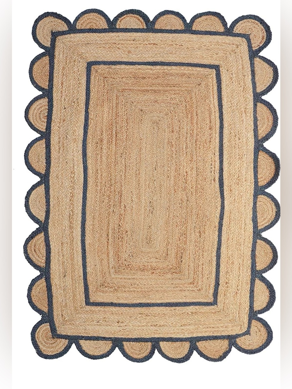 Scalloped Home Decor Braided Bohemian Jute Natural Hand Woven Area Rug-2x3-NWOT